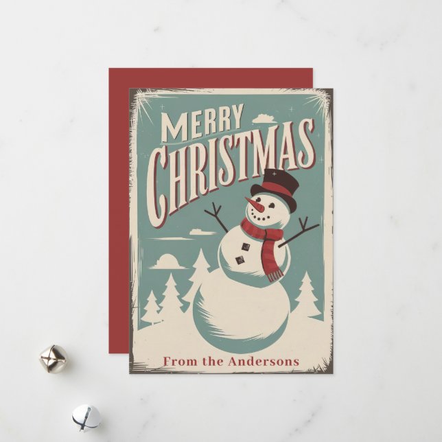 Vintage Merry Christmas Custom Flat Holiday Card (Front/Back In Situ)
