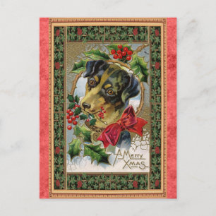 Vintage Merry Christmas Cute Dog Postcard