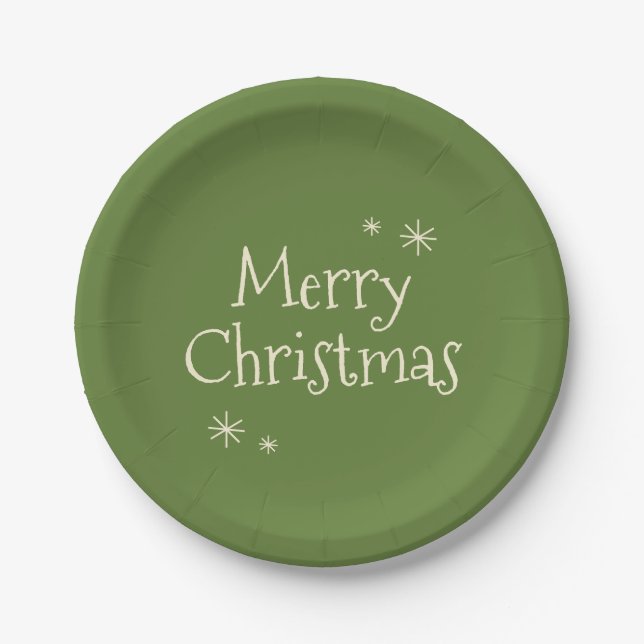 Vintage Merry Christmas Cute & Simple Green Paper Plate (Front)