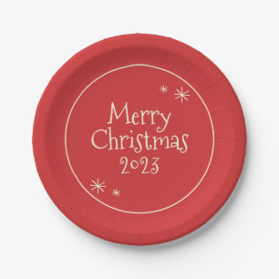 Vintage Merry Christmas Cute & Simple Paper Plate