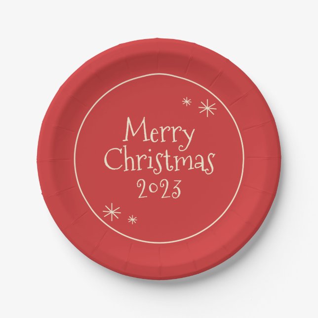 Vintage Merry Christmas Cute & Simple Paper Plate (Front)