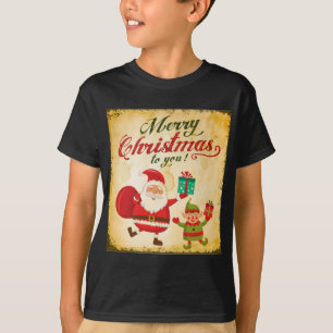 Vintage Merry Christmas Daning Santa and Elf T-Shirt