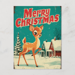 Vintage Merry Christmas Deer Art Postcard