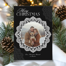 Vintage Merry Christmas Doilies Frame Photo