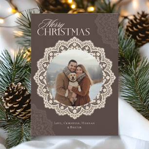 Vintage Merry Christmas Doilies Frame Photo Holiday Card