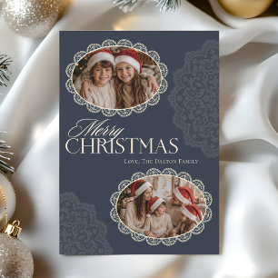 Vintage Merry Christmas Doilies Two Photo Holiday Card