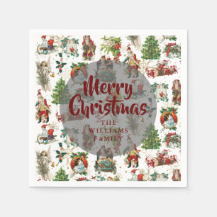 Vintage Merry Christmas Family Name Festive Napkin