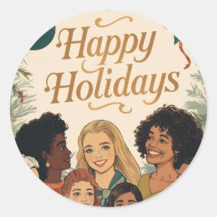 Vintage Merry Christmas Family New Year Message Classic Round Sticker