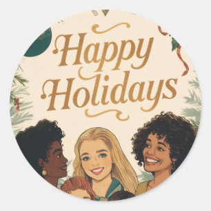 Vintage Merry Christmas Family New Year Message Classic Round Sticker