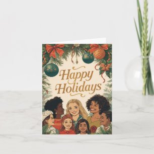 Vintage Merry Christmas Family New Year Message Holiday Card