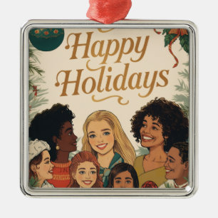 Vintage Merry Christmas Family New Year Message Metal Tree Decoration