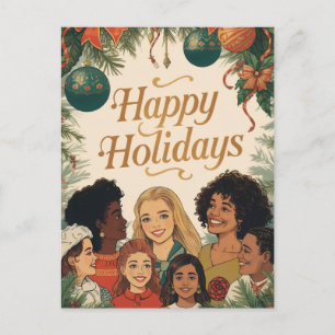 Vintage Merry Christmas Family New Year Message Postcard