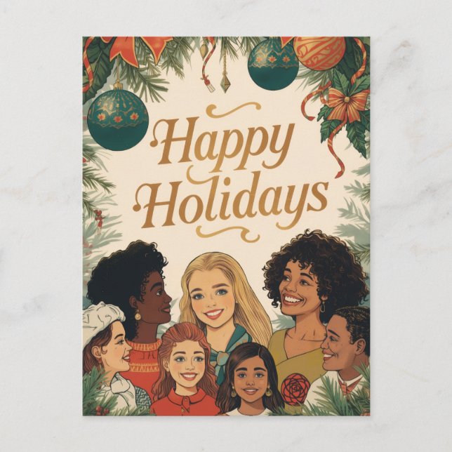 Vintage Merry Christmas Family New Year Message Postcard (Front)