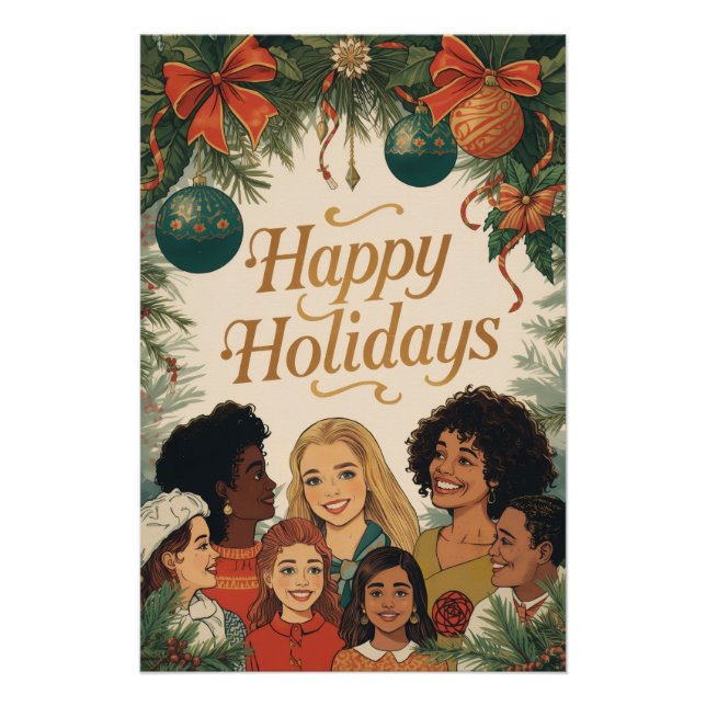 Vintage Merry Christmas Family New Year Message Poster (Front)