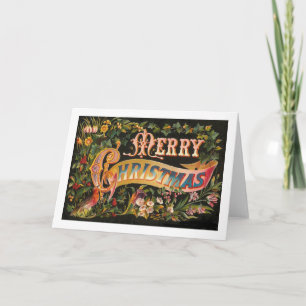Vintage Merry Christmas Flower Design Holiday Card