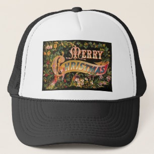 Vintage Merry Christmas Flower Design Trucker Hat