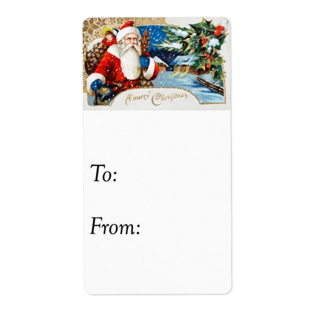 Vintage Merry Christmas From Santa Gift Tag (Front)