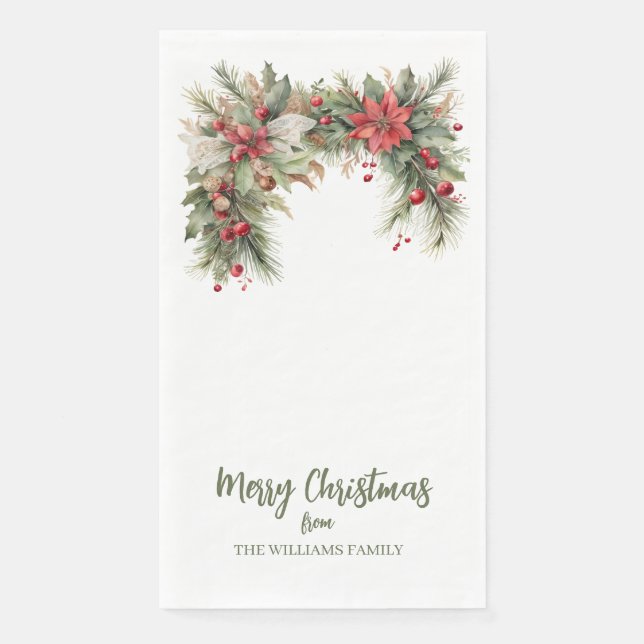 Vintage Merry Christmas Garland Paper Guest Towels Napkin (Front)