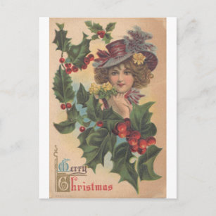 Vintage Merry Christmas Gibson Girl Postcard