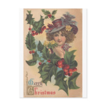 Vintage Merry Christmas Gibson Girl Postcard