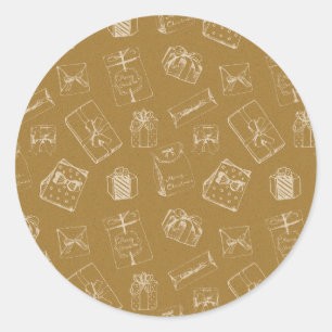vintage merry christmas gift box pattern classic round sticker