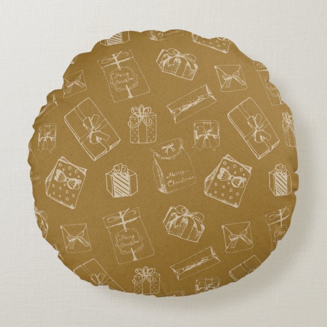 vintage merry christmas  gift box pattern round cushion (Front)