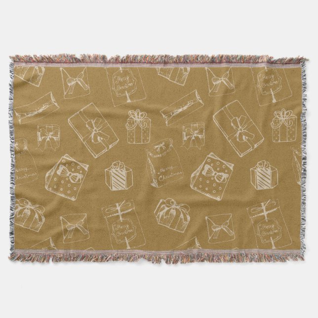 vintage merry christmas  gift box pattern throw blanket (Front)