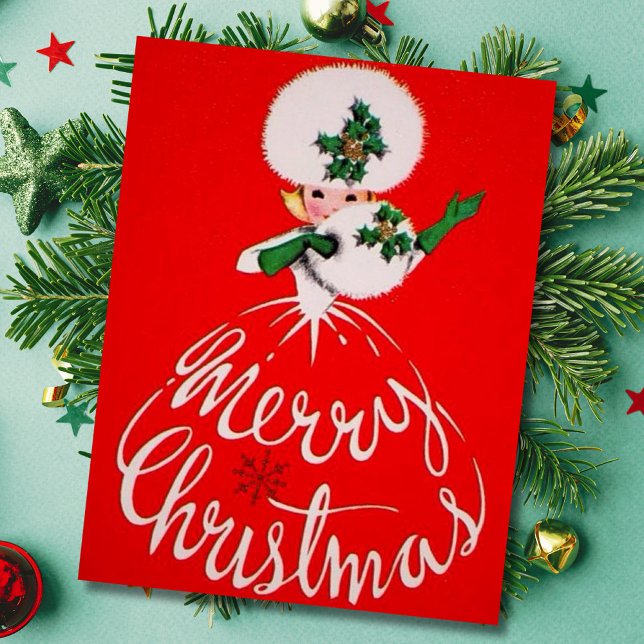 Vintage Merry Christmas Girl Holiday Card (Creator Uploaded)