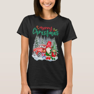 Vintage Merry Christmas Gnomes Red Truck T-Shirt