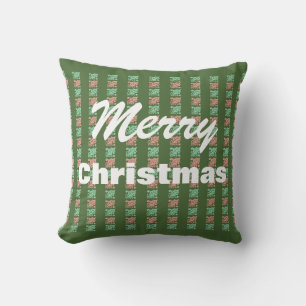 Vintage Merry Christmas Green Chequered Cushion