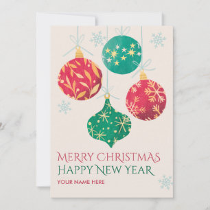 Vintage merry christmas happy new year holiday card