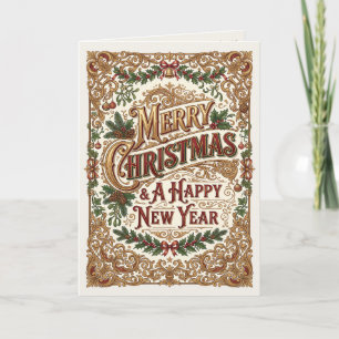 Vintage Merry Christmas Happy New Year Holiday Card