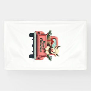 Vintage Merry Christmas Highland Cow in Pink Farm Banner
