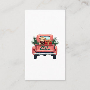 Vintage Merry Christmas Highland Cow in Pink Farm Business Card