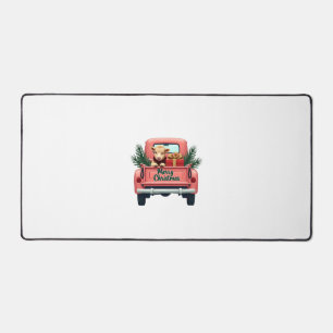 Vintage Merry Christmas Highland Cow in Pink Farm Desk Mat