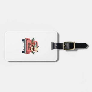 Vintage Merry Christmas Highland Cow in Pink Farm Luggage Tag