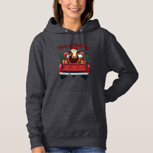 Vintage Merry Christmas Highland Cow Red Truck Hol Hoodie