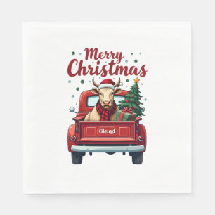 Vintage Merry Christmas Highland Cow Red Truck Hol Napkin