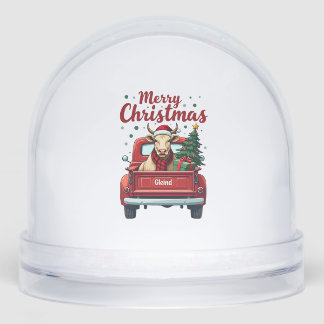 Vintage Merry Christmas Highland Cow Red Truck Hol Snowglobe