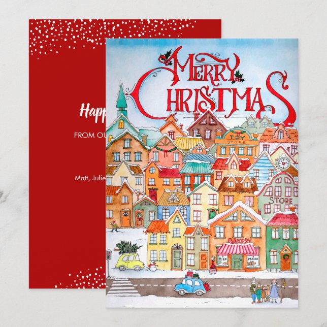 Vintage Merry Christmas Holiday Card (Front/Back)