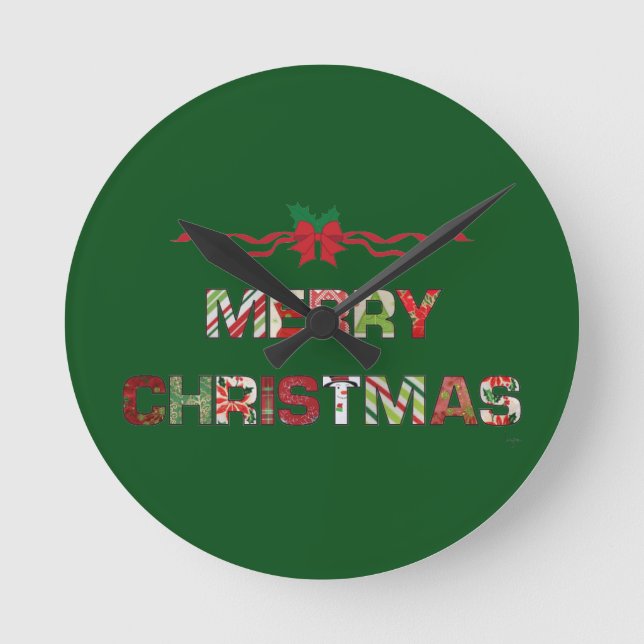 Vintage Merry-Christmas Holiday Round Clock (Front)