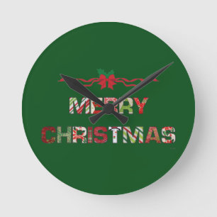 Vintage Merry-Christmas Holiday Round Clock