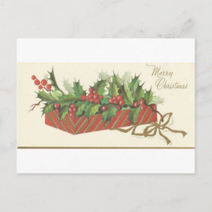 Vintage Merry Christmas Holly Holiday Postcard