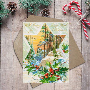 Vintage Merry Christmas Holly Season Greetings Holiday Postcard