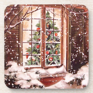 Vintage Merry Christmas House Coaster