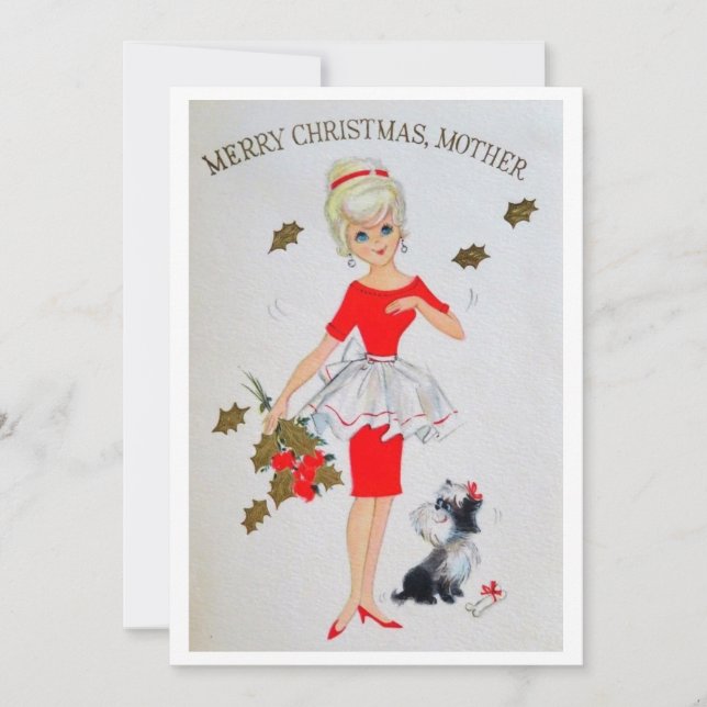 Vintage Merry Christmas Mother Holiday Card (Front)