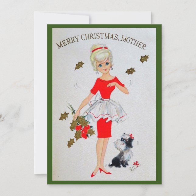 Vintage Merry Christmas Mother Holiday Card (Front)