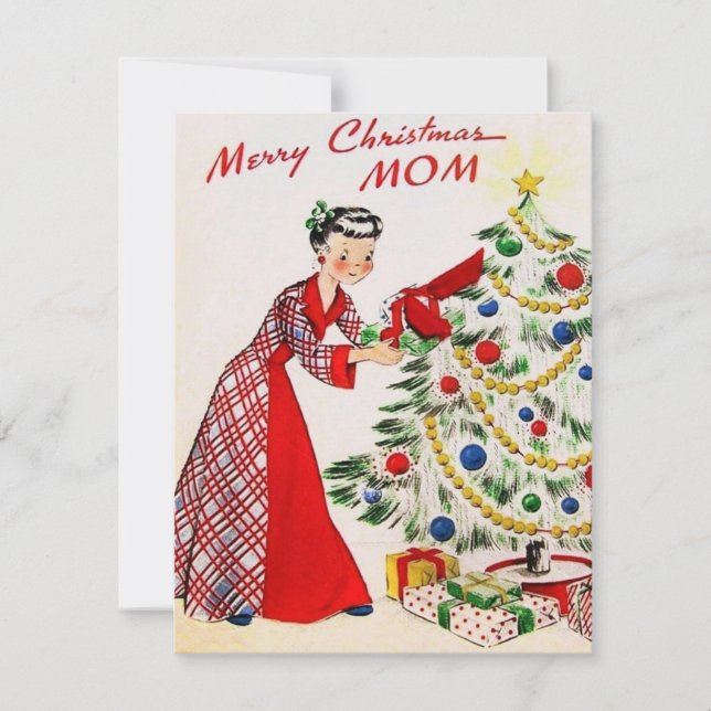Vintage Merry Christmas Mum Holiday Card (Front)