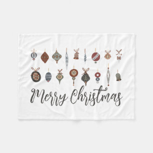 Vintage Merry Christmas Ornaments Fleece Blanket