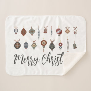 Vintage Merry Christmas Ornaments Sherpa Blanket